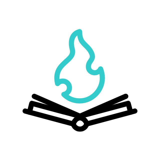 An open book with movind green neaon fire gif.